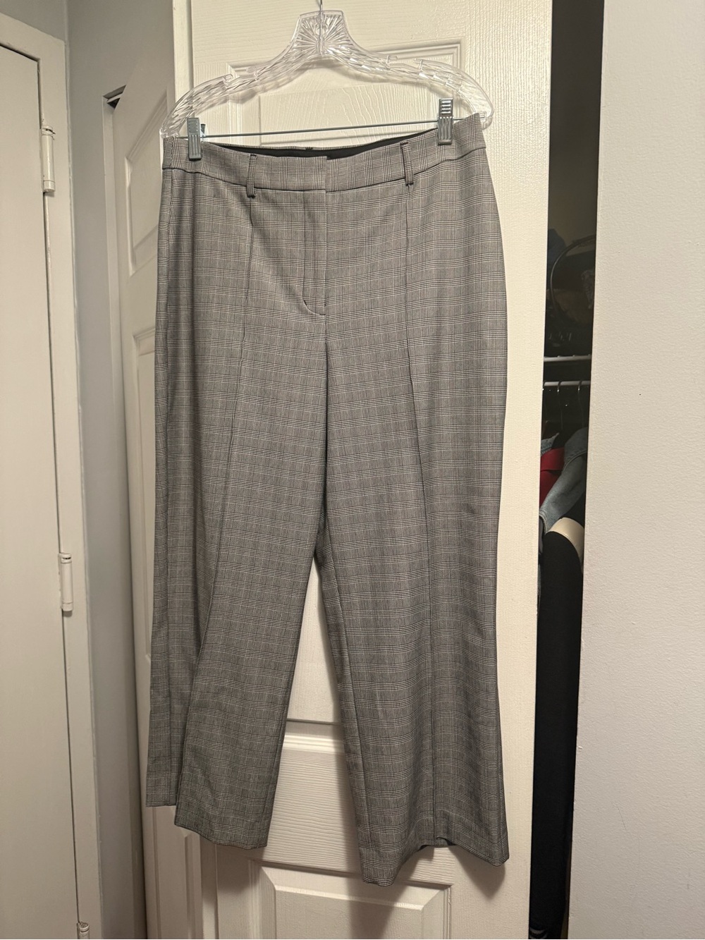 Express Gray Plaid Straight-Leg Dress Pants